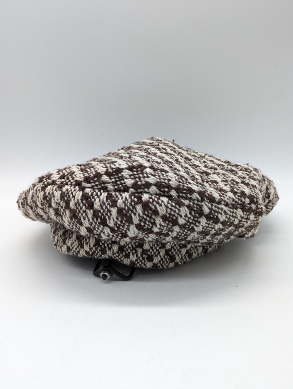Brown White Woven Wool Beret Cap Hat OS
